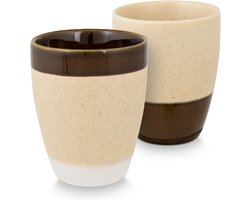 vtwonen Mok zonder oor - Bruin - Retro Theemok - 400ml - Mokken set van 2