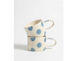 vtwonen - Mokken - Blauw - Stippen - Set van 2 - Keramiek - 350ml