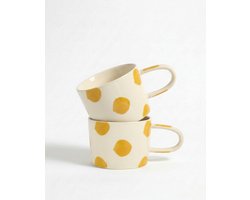 vtwonen - Mokken - Geel - Stippen - Set van 2 - Keramiek - 350ml