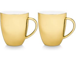 vtwonen Mokken met Oor - Set van 4 Koffiekopjes - Goud - Porselein - 250ml