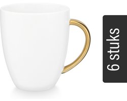 vtwonen Mokken met Oor - Set van 6 - Wit/Goud - Porselein - 250ml