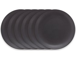 vtwonen Ontbijtborden - Serviesset - Mat Zwart - Bordenset van 6 - 20cm