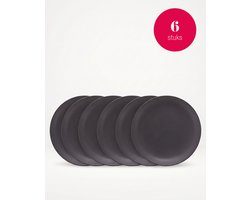 vtwonen - Ontbijtborden - Set van 6 - Mat Zwart - Porselein - 20 cm
