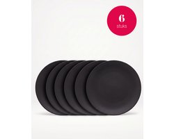 vtwonen - Ontbijtborden - Set van 6 - Mat Zwart - Porselein - 20 cm