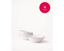 vtwonen - Ontbijtkommen - Wit / Blauw lijn - Set van 6 - Porselein - 15 cm
