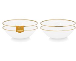 vtwonen - Ontbijtkommen - Wit / Goud - Set van 4 - Porselein - 15 cm