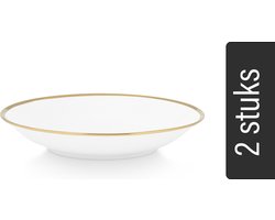 vtwonen Pasta Borden - Diepe Borden - Serviesset - Porselein - Set van 2 - Wit/Goud - Ø 25.5cm