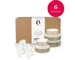 vtwonen Servies Basic Serviesset 6 Personen - 36-delig - Wit Goud Porselein