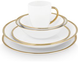 vtwonen Serviesset - Wit/Goud - Porselein - 36-Delig