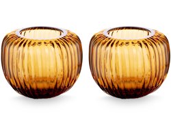 vtwonen - Set van 2 - Kandelaren - Bruin - Glas - 11x9cm