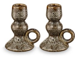 vtwonen - Set van 2 - Kandelaren - Keramiek - Groen - 9x7x10.5cm