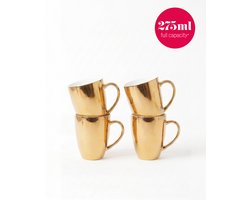 vtwonen - Set van 4 - Mokken met Oor - Goud - Porselein - 275ml