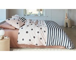 Vtwonen Stripe and Eye dekbedovertrek - Tweepersoons - 200x200/220 - Naturel