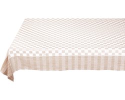 Vtwonen tafelkleed 150x250 cm – Square – zand/beige – tafelkleed met blokjes en strepen – katoenen tafeldecoratie