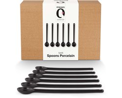 vtwonen Theelepels - Porselein - Lepels - Zwart - Set van 6 - Large