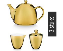 vtwonen Theepot en Mokken - Goud - Porselein - 1.8 liter