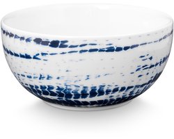 vtwonen - Tie-Dye Kom - Borrelhapjes Garnituur Noodles - Blauw, Wit - Porselein - 20.5cm - 1 stuks