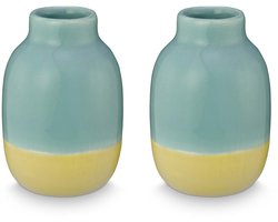 vtwonen Vaas - Decoratie - Bloemenvaas van Keramiek - Lichtblauw - Set van 2 - 7cm