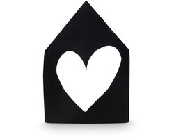 vtwonen - Wanddecoratie Huisje Zwart 41,5 cm – Houten Muurdecoratie met Hartje – Woonkamer & Fotowand Decoratie