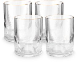 vtwonen Waterglazen - Drinkglazen - Glazen set van 4 - met Gouden Rand - 340ml