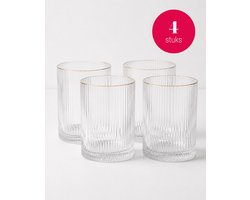 vtwonen - Waterglazen - Gouden Rand - Transparant / Goud - Set van 4 - Glas - 340 ml
