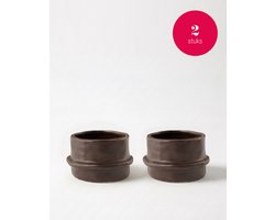 vtwonen - Waxinelichthouders Straight - Donkerbruin - Keramiek - Set van 2 - 8,5 x 5,5 cm