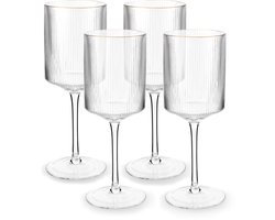 vtwonen Wijnglazen - voor Witte Wijn - Glazen set van 4 - met Gouden Rand - 400ml