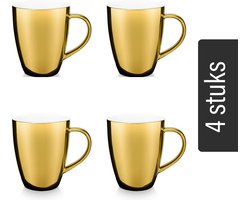 vtwonen XL Mokken met oor - Set van 4 - Goud - Porselein - 400ml