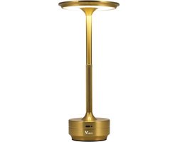 Vubio Draadloze Tafellamp - Goud - Oplaadbaar - Dimbaar - Touch lamp - 27cm - Industrieel - Sfeerverlichting - Restaurant