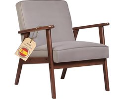 Vuilafstotende Scandinavische Fauteuil voor de Woonkamer - Ergonomisch, Massief Hout, Slaapstoel (Grijs/Walnoot)
