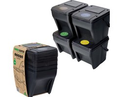 Vuilnisbak 4 vakken afvalscheidingssysteem 100 l - 4 x 25 l groen sorter afvalscheider 5 stickers kleuren afvalscheider voor biologisch afval papier, glas afvalscheidingssysteem voor afvalscheiding in de keuken