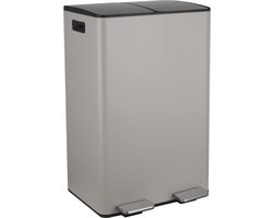 Vuilnisemmer afvalscheidingssysteem 60 liter - Grote afvalemmer pedaalemmer roestvrij staal - Taupe kleur - Softclosemechanisme vuilnisbak 60 liter