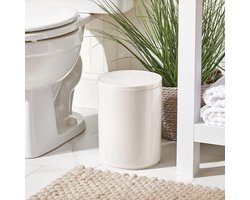 Vuilnisemmer met schommeldeksel voor badkamer of keuken – ronde cosmetica-emmer van kunststof – compacte afvalemmer in eenvoudig design – crèmekleurig/beige
