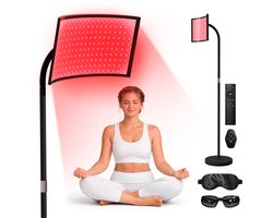 Vulpes Goods® BodyCare - Infraroodlamp met Standaard - Infraroodtherapie - Rood Licht Therapie voor Huid, Spieren & Gewrichten - Red Light Therapy - Huidverjongingsapparaat en Ontspanning - 660+850nm - Timer - Afstandsbediening - Incl. Oogmaskers