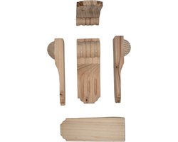 Vuren Houten Console Meubelbeslag – Set van 5 Stuks – Hoeksteunen voor Meubels – Rustiek Blank Hout – Wandsteunen / Plankdragers – Doe-Het-Zelf Meubelbouw