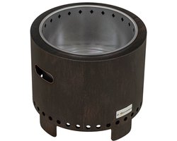 Vuurkorf 45 x 45 x 42 cm zwart metaal, terrasverwarmer, dubbelwandig ontwerp, met 2 handgrepen en pook, stabiel en duurzaam, eenvoudig te reinigen, geschikt voor tuin, terras en camping.