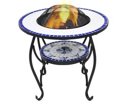 Vuurkorf Grill - Buitenhaard Terrashaard - Gezelligheid Verwarmen - Met Grillfunctie - 68 x 68 x 60 cm - Blauw Wit
