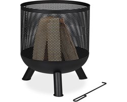 vuurkorf - mesh - met vuurrooster en pook - 53 x 44 cm - staal - zwart