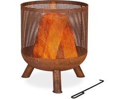 vuurkorf - mesh - roestlook - met pook - 53 x 44 cm - staal - bruin