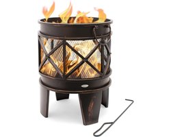 Vuurkorf Met Vonkenscherm - Vuurkorf - Vuurhaard - Terrashaard – Openhaard - BBQ - Vuurton - Vuurmand Op Voeten - Kachel – Buitenhaard – 42 x 42 x 53 cm