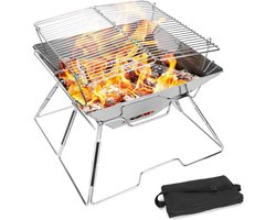 Vuurkorf Opvouwbare Hout- en Houtskoolgrill - Campingtuinterras 304 Roestvrijstalen Grill - Draagbare Barbecue Duurzame Campinggrill met Draagtas