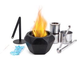 Vuurkorf tafelblad kom zwart beton - sfeerverbeteraar met omgevingskleur stenen - buiten/binnen alcoholbrander met dubbele branders .