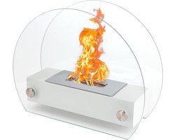 Vuurkorf Tafelhaard vuurschaal 349 cm lang draagbare tafelhaard schoon brandend bio-ethanol geventileerde open haard voor binnen en buiten terras feesten evenementen wit