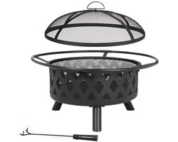 Vuurkorf -Vuurkorven voor buiten -Grillrooster -Met Vonkenscherm en Pook-76cm.