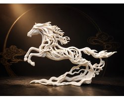 Vuurpaard Beeld 2026 – Decoratief Paardenbeeld – Chinees Jaar van het Paard – Modern Woondecoratie Beeld – Wit 3D Sculptuur voor Salon, Kast en Interieur