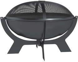 Vuurschaal - Ronde Vuurkorf - Vuurtafel - met Vonkenscherm en Pook - voor Buiten - Tuin en Terras - Metaal - Ø 54 x 39 cm - Zwart