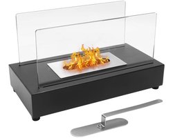 Vuurschaal - Vuurkorf - Vuurplaats - Tafelvuur - Tafelblad - Draagbaar - Bio-Ethanol Open Haard - Lichte - Duurzame - Modern Stijl met Vuurdoder - voor Binnen - Buiten - 2.000 BTU's - 0.5L - 18 x 35 x 21 cm - Zwart