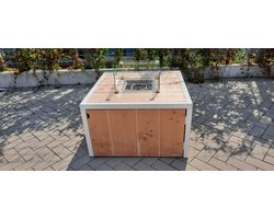 Vuurtafel Block Terrasverwarmer met Wit Staal 84x84cm Douglas hout
