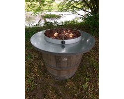 Vuurtafel "Glü" van Eiken Wijnvat – Gas Vuurtafel voor Tuin en Terras – Buitenhaard – Horeca Vuurtafel