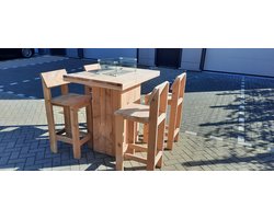 Vuurtafel Sta tafel set "Celebration" van Douglas hout 80x120cm - 5 delige set - Kruk back